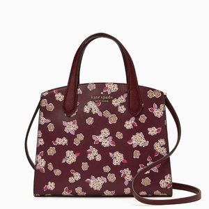 ♠️Kate Spade Tinsel Glitter Floral Printed Satchel Crossbody Bag, Deep Berry NWT